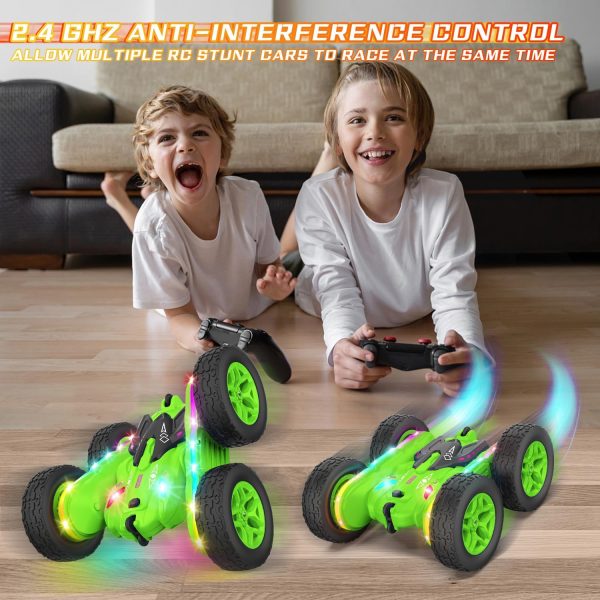 Remote Control Car, Rc Cars Stunt RC Car Toys Upgraded Strip Lights and Headlights Car Toys Double-Sided 360° Rotating 4WD Rc Drift Truck for Boys Girls Birthday Gift (Green) - Image 3