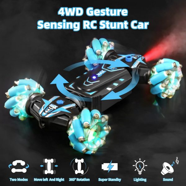 VANLINNY Gesture Sensing RC Stunt Car with Light & Music,Drift Hand Controlled Remote Control Twist Cars Toys for 8-12 yr Boys Girls,4WD 2.4GHz Monster Truck 360° Flips/Spray,Xmas Gift for Kids. - Image 3