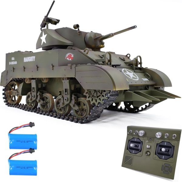 Remote Control Light Tank US M5A1 Stuart Tank 1/16 War RC Military Vehicle Simulation Smoke Barrel Lifting/Turret Rotation 360 Degrees/NO-Shooting/Collection Model / 2Batteries - Image 2