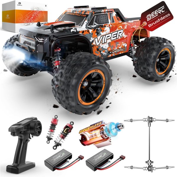 DEERC H16R Brushless Fast RC Cars,1:16 52KM/H High Speed Remote Control Car,4X4 All Terrains RC Monster Truck,Waterproof Off-Road Hobby Electric Vehicle Car Gift for Adults Boys,2 Li-ion Batteries - Image 2