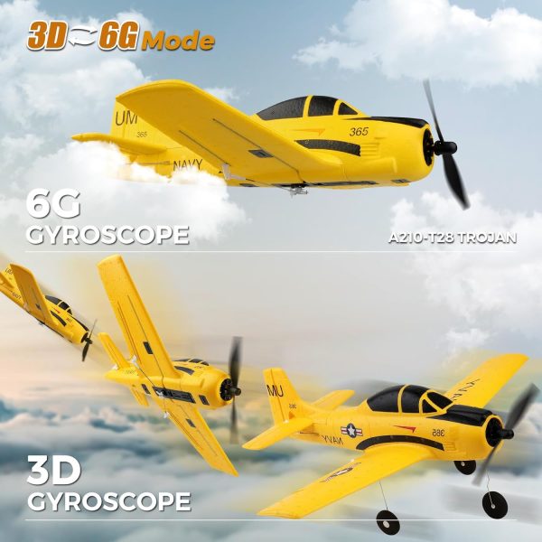 CKYSCHN WLtoys A210 4Ch RC Plane, T28 Trojan RC Airplanes with 6G/3D Mode, 2.4G Remote Control RC Airplanes Gifts for Adults Boys, Foam RC Planes with 2 Battery (T28 Trojan-1) - Image 5