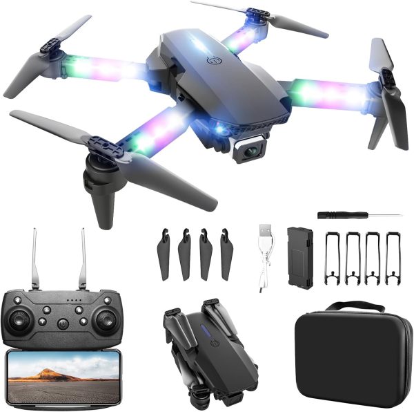 Mini Drone with Camera 1080P HD - Foldable FPV Drone with LED Lights for Adults Kids and Beginners, Toys Gifts RC Quadcopter with One Key Take Off, 3D Flips for Boys Girls with 2 Batteries(Black) - Image 2