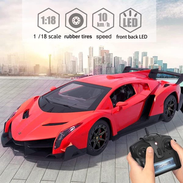 Remote Control Car RC Cars Racing Car 1:18 Licensed Toy RC Car Compatible with Lamborghini Model Vehicle for Boys 6,7,8 Years Old Halloween, red - Image 5