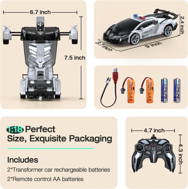 KKM Remote Control Car Toy, 2.4Ghz Transform Robot RC Cars with Flashing Light, 1:18 Scale One Button Deformation Toy Gift Car & 360° Rotating Drifting RC Toy Car for Age 6-12 Years Boy Kids-Black - Image 8