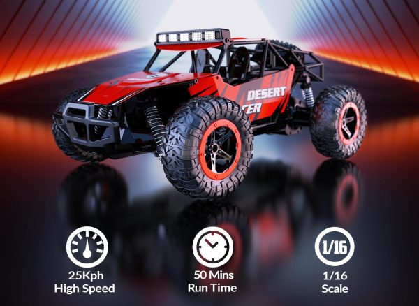 RACENT Remote Control Cars for Boys - 1:16 Scale 20kph Fast RC Truck All Terrain Off-Road Monster Truck Toy for Kids & Adults with 2 Rechargeable Batteries (Red) - Image 4