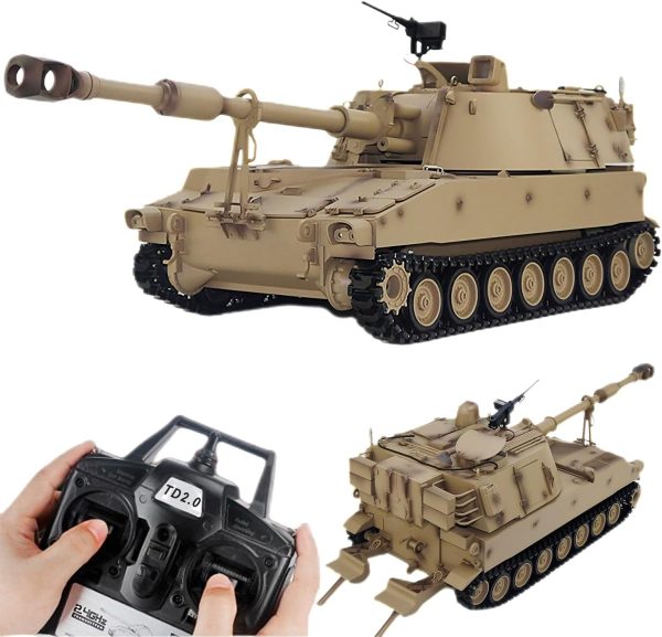 Large Remote Control Tank US M109A2 Self-propelled Howitzer RC Tank 1/16 War Military Vehicle Smoke Barrel Turning Cannon Lifting Shooting Sound Effect Collection 50CM (Yellow Standard RC Tank) - Image 2