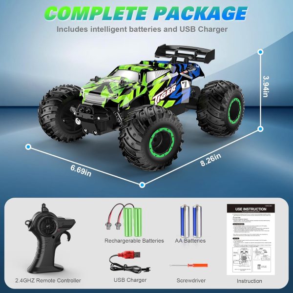 Remote Control Car, RC Cars Kids Toys for Boys 5-7, 2.4Ghz RC Truck Toys for Girls, Off Road Monster Truck Toys with Headlights & Car Body Lights, 20 KM/H RC Crawler Toy Cars Gifts for Kids - Image 7