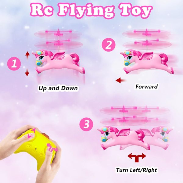 Unicorn Toys, Remote Control Helicopter Toys for Girls Age 6-8 9 10 11 12 Year Old Birthday Gifts, Flying Toys Rc Unicorn Drone Helicopter- Easy to Fly Forward & Turn Left/Right, 2024 Cool Girls Gift - Image 3