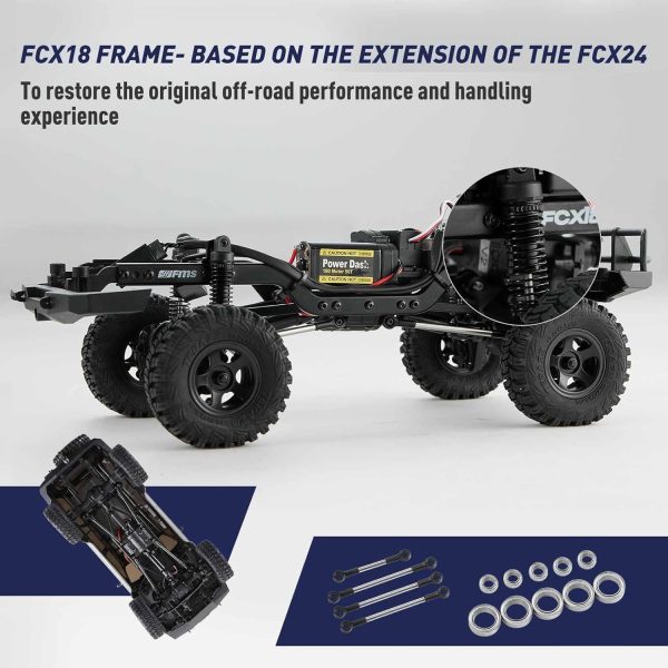 FCX18 FMS RC Crawler Toyota Cruiser LC80-1/18 Offroad Trucks 4X4 RC Rock Crawler with 2.4Ghz Transmission, Portal Axles, LED Lights, 7.4V 900mAh Battery, USB Charger for Adults (Grey) - Image 9