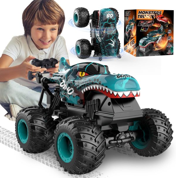 Monster Truck Toys, 2.4Ghz RC Monster Trucks for Boys, 1:20 Dinosaur RC Cars with Light & Music, Remote Control Truck with Stunt, 360° Spin, Walk Upright& Drift, Remote Control Car for Boys 4-7 - Image 2