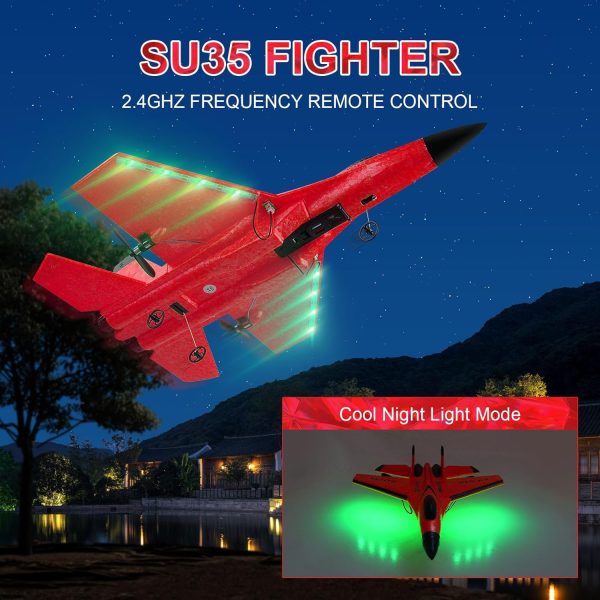 RC Airplane 2CH RC Plane 2.4GHz Remote Control Plane RTF SU35 RC Jet Easy to Fly FX620 Airplane Toys rc Planes for Adults, Kids and Beginner with Night Lights（Red） - Image 3