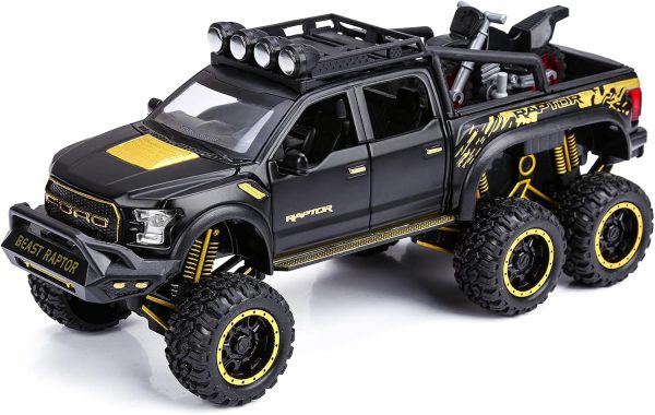 SASBSC Toy Pickup Trucks for Boys F150 Raptor DieCast Metal Model Car with Sound and Light for Kids Age 3 Year and up Black - Image 3