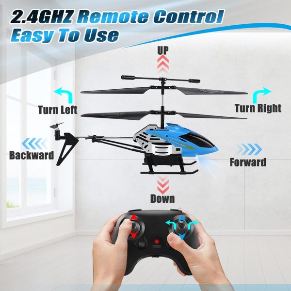 Dolanus RC Helicopters - Remote Control Helicopter Toys: One Key Take-Off/Landing, Automatic Altitude Hold, LED Light & 3.5 Channel Gyro Stabilizer, Flying Toys - Gift for Boys/Girls Kids Adults, Blue - Image 8