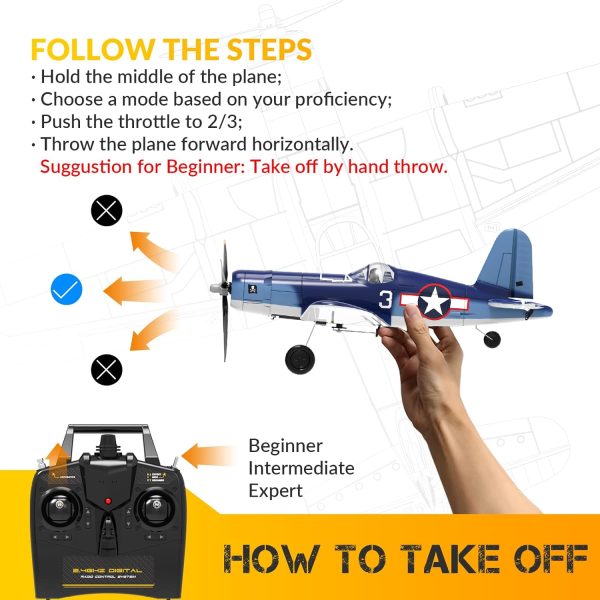 VOLANTEXRC Remote Control Aircraft,4-CH RC Plane,Ready to Fly F4U Corsair,Corsair RC Plane for Adult with X-Pilot Stabilization System, One Key Aerobatic, 2.4GHZ 6-AXIS Gyro - Image 7