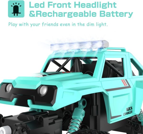 NQD 4WD Remote Control Truck - 1:14 Big Monster Stunt Car All Terrain Off-Road Hobby RC Truck 2.4Ghz with LED Headlight Rock Crawler Rechargeable Electric Toy for Boys & Girls Gifts（Cyan） - Image 3