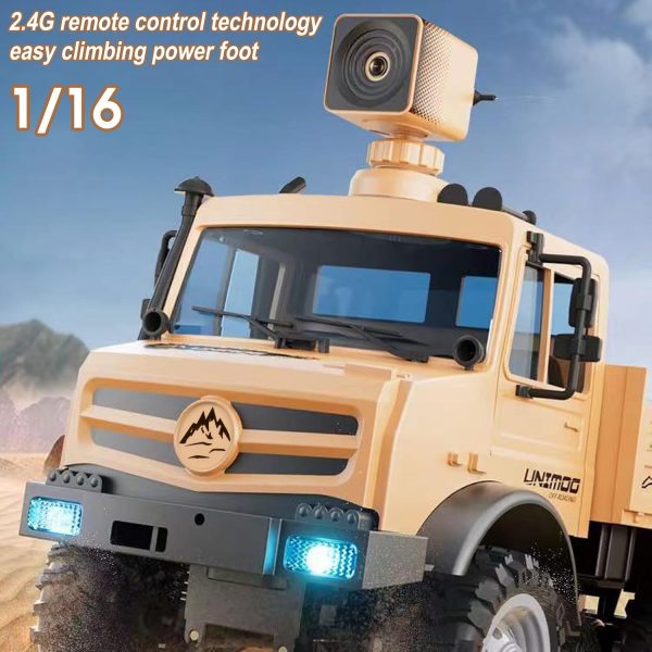 RC Military Truck, 1:16 Scale Remote Control Car with Camera, All Terrain RC Rock Crawler Off-Road RC Truck, 2.4GHz Army Transport Vehicle with Rechargeable Battery for Kids Adults, Beige - Image 3