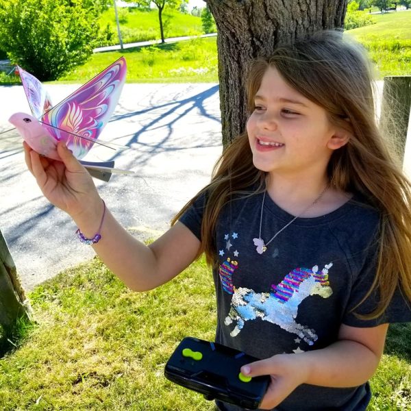 MUKIKIM eBird Pink Butterfly - Flying RC Bird Drone Toy for Kids. Indoor/Outdoor Remote Control Bionic Flapping Wings Bird Helicopter. USB Recharging. Creative Child Preferred Choice Award Winner - Image 3