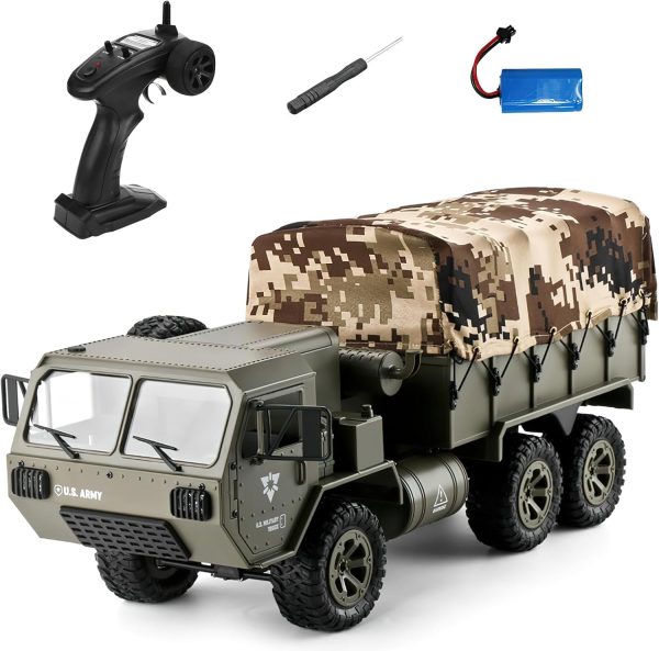 RC Military Truck 6x6 Off Road Military Armored Vehicle Tactical Truck 1/12 Remote Control Rock Crawler Army Transport Truck with Tent for All Terrain Electric Kids Toys Hobby - Image 2