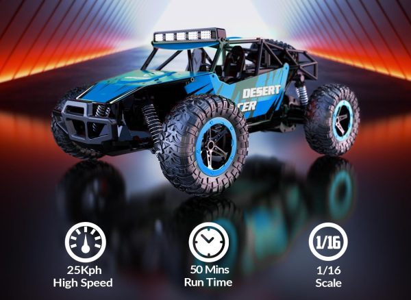 RACENT Remote Control Cars for Boys - 1:16 Scale 20kph Fast RC Truck All Terrain Off-Road Monster Truck Toy for Kids & Adults with 2 Rechargeable Batteries (Blue) - Image 4