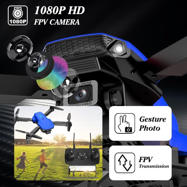 Drone with 1080 Camera for Kids Foldable Mini Drone for Kids Boys Beginners 2 Batteries Toys Drone Gestures Selfie One Key Start 360° Flips Toy Gifts for Boys Blue E88 - Image 3