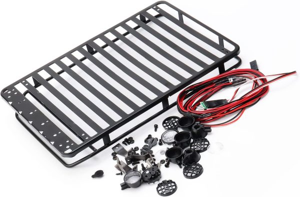 Metal RC Roof Rack (9.25 x 6.10 Inch) w/ 6 LED Lights & Elastic Luggage Net & Mini Gas Can & Bike Decor Accessories for 1:10 Rock Crawler SCX10 RC4WD TRX-4 (12.3"/313mm Wheelbase) - Image 7