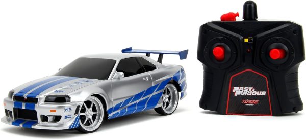 Jada Toys Fast & Furious 1:24 2002 Nissan GT-R R34 Remote Control Car RC with 2.4GHz, Toys for Kids and Adults (99371), Silver - Image 2