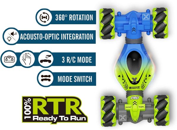 Gesture RC Car, 2.4GHz 4WD Gesture Sensing RC Stunt Car Toys for 6-12 yr Boys Girls, Drift Hand Controlled Remote Control Twist Cars Offroad 360° Rotation with Lights Music for Birthday Gifts - Image 10