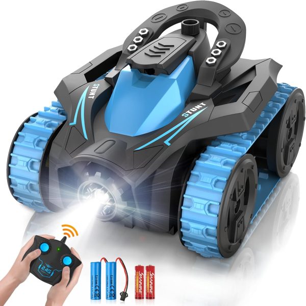 Eulogia RC Tracked Car, Remote Control Stunt Car, 360-degree Upright Rotating, RC Crawler Driving with LED Lights, 4WD All Terrain Car Toys Birthday Xmax Gift for Kids Boys Girls - Image 2