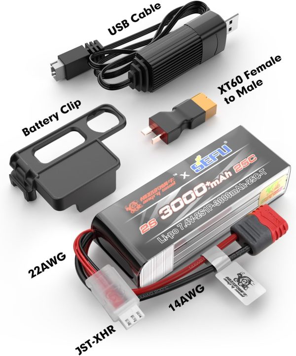 MEW4 2S3000 RC Car Upgrade 7.4V 2S 3000 mAh 25C Large Capacity LiPo Battery with USB Charger Accessories for All 1/14, 1/16 Scale - Image 3