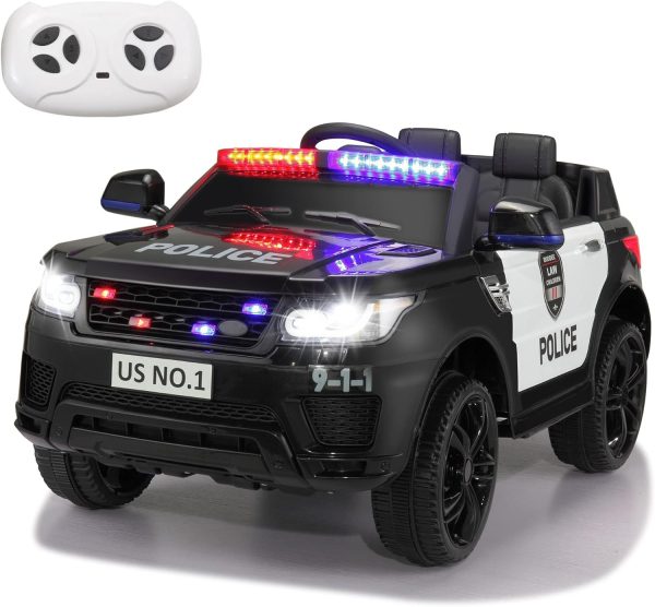 TOBBI Police Car Ride on Electric Car for Kids - Second Day Delivery - Battery Powered Ride-on Toys Cop Cars with Remote Control, Siren, Flashing Lights, Music, Spring Suspension, Carbon Black - Image 2