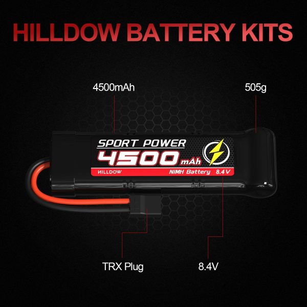 Hilldow 8.4V 4500mAh NiMH Battery Rechargeable with Traxas Connector for 1/8 1/10 RC Car Trucks Remote Control Vehicles LKW Buggy Boats (2 Packs) - Image 3