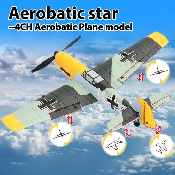 Remote Control RTF Airplane, 4 Channel 6-Axis Gyro Park Flyer RC Plane BF109, WW2 Warbird Aircraft Toy Gift for Adults & Kids - Image 9