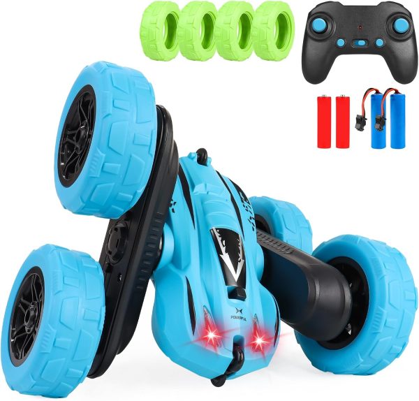 Deeak Remote Control Stunt Car – 4WD Off-Road Crawler Toy with Lights, 360° Flips, Double-Sided Racing RC Car Vehicle for Boys & Girls Ages 4-8, Indoor/Outdoor Trick Car (Blue) - Image 2