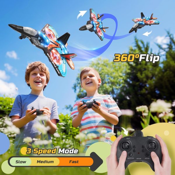 Form Drone RC Airplane for Kids and Beginners, Remote Control Plane Fighter Jet Helicopter with Light, Auto Hovering, 360° Flip and 2 Batteries (18Mins) - Image 3