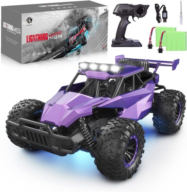 1:16 Scale Purple Remote Control Car, 20 Km/h High Speed Girls Remote Control Car Monster Vehicle with LED Headlights and Chassis Lights, RC Truck for Girls Boys and Adults - Image 2