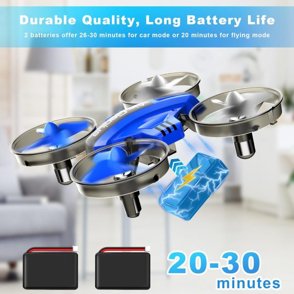 Mini Drone for Kids 8-12 & Adults, Drones & Cars 2 in 1 Toy with One Key Take Off-Landing, Altitude Hold, Headless Mode, 360° flip, Car Mode, 2 Batteries, Gift Kids Toys for Boys and Girls - Image 7