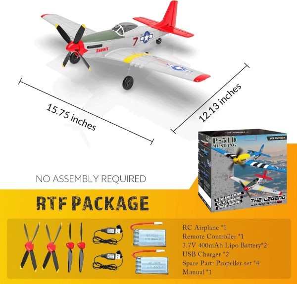 VOLANTEXRC RC Plane - P51 Mustang Ready to Fly with X-Pilot Stabilization - Remote Control Aircraft for Adults, One-Key Aerobatics, 2.4GHz 6-Axis Gyro (RED) - Image 8