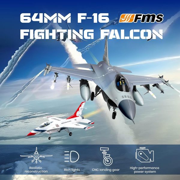 Fms Rc Planes for Adults EDF Jet Remote Control Airplane Fighting Falcon 64mm F16 Battlefield Gray 6 Channel Hobby Rc Airplanes PNP (No Radio, Battery, Charger) - Image 4