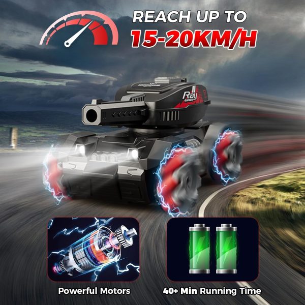 RC Car That Shoots BBS,Water Bullet Shooting RC Tank For Kids Adults 4WD Stunt Remote Control Car with 10500pcs Water Bombs Fast All Terrain Toy Car With 360°Rotating Gifts for Boys,40+Min Play - Image 6