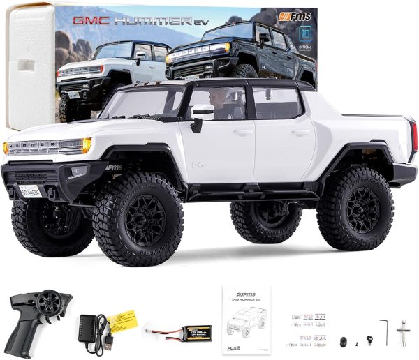 EAZYRC FMS FCX18 1/18 GMC Hummer EV RC Truck White with Official License, 4x4 RC Rock Crawler 8+KMH Off-Road Pickup Remote Control Car with Light,2.4Ghz Radio and USB Charger - Image 2