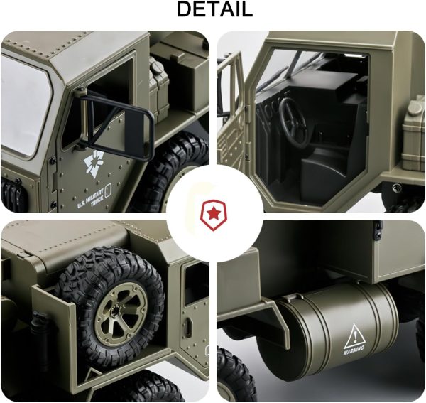 RC Military Truck 6x6 Off Road Military Armored Vehicle Tactical Truck 1/12 Remote Control Rock Crawler Army Transport Truck with Tent for All Terrain Electric Kids Toys Hobby - Image 4