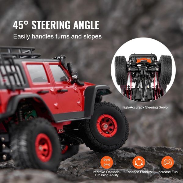 VEVOR RC Crawler 1/24 Scale RC Car Rock Crawler All Terrain 4WD Off-Road Truck with led Light 2 Rechargeable Batteries, 2-Speed Adjustable Hobby Racing Car Gift for Adults - Image 4