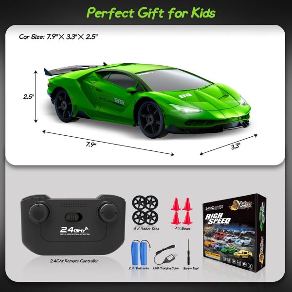 Remote Control Car RC Drift Car, 1/24 2.4GHz 4WD RC Cars Mini Remote Control Drift Car for Adults, High Speed Racing Car with 2 Rechargeable Batteries Extra Tires Toy Car for Boys - Image 7