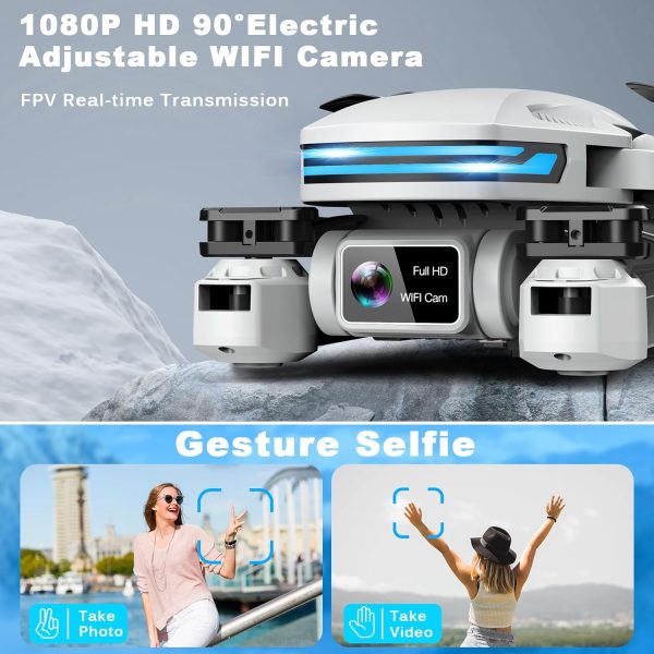 Drone with Camera for Adults, 1080P FPV Drones for Beginners with Upgrade Altitude Hold, Voice Control, Gestures Selfie, 90° Adjustable Lens, 3D Flips, 2 Batteries - Image 3