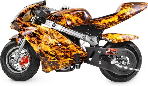 XtremepowerUS Mini Pocket Bike Motorcycle Gasoline Bike 40cc 4-Stroke EPA Engine Seat Padded (Yellow Flame) - Image 2