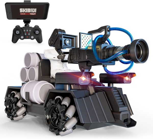 Force1 Officially Licensed Skibidi Toilet Toy Cameraman Figure PDLT Tank RC Truck- Parasite Disabler Remote Control Car, Rechargeable RC Cars with Camera, LED, WiFi 1080p FPV Video Recording RC Car - Image 2