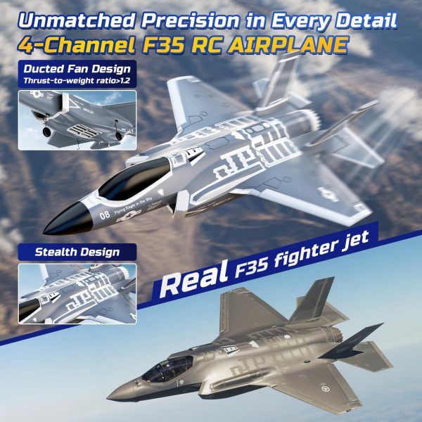 DEERC F35 4 Channel Brushless RC Plane for Adults Remote Control Airplane Ducted Fans Fighter Jet,2.4GHz 6-axis Gyro Stabilizer RTF Hobby Glider Aircraft Plane Easy to Fly for Advance Player - Image 4