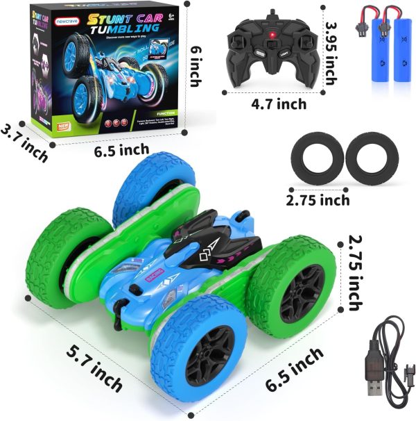 Remote Control Car, RC Cars Toys for Boys Age 5-7, RC Stunt Car Toy with Strip Lights and Headlights, 2.4 Ghz 600mAh Double-Sided 360° Rotating 4WD RC Cars, Fast Race Car Rechargeable Toy for Boys - Image 10