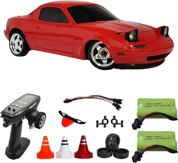 Skymaker LDRC Mazda MX5 Miata RC Drift Car 1/18, 2.4GHz Drifting with Gyro Pop-up Lights, RWD Drift Car for Adult Gift (Red with 2 Batteries) - Image 2