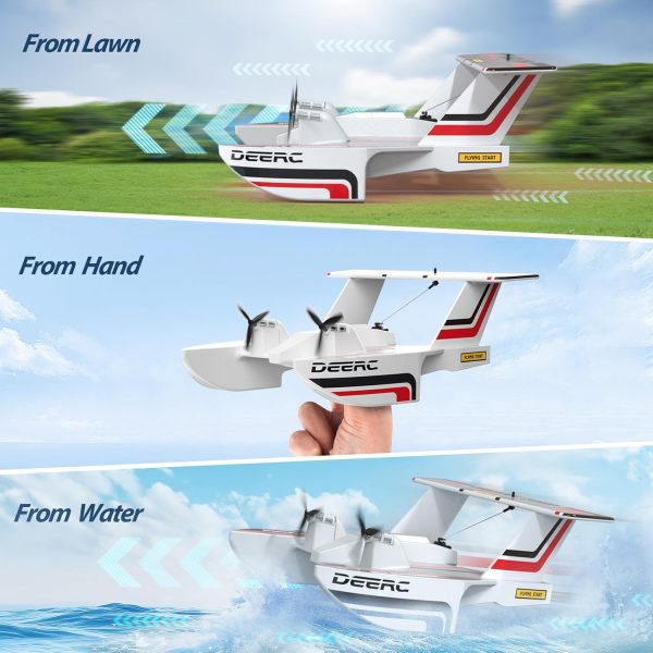 DEERC RC Plane for Water Land & Air, Amphibious Tri-Phibian Aircraft, 3CH Remote Control Plane W/ 2 Batteries, 2.4GHz RTF Airplane Glider for Boy Girl - Image 4